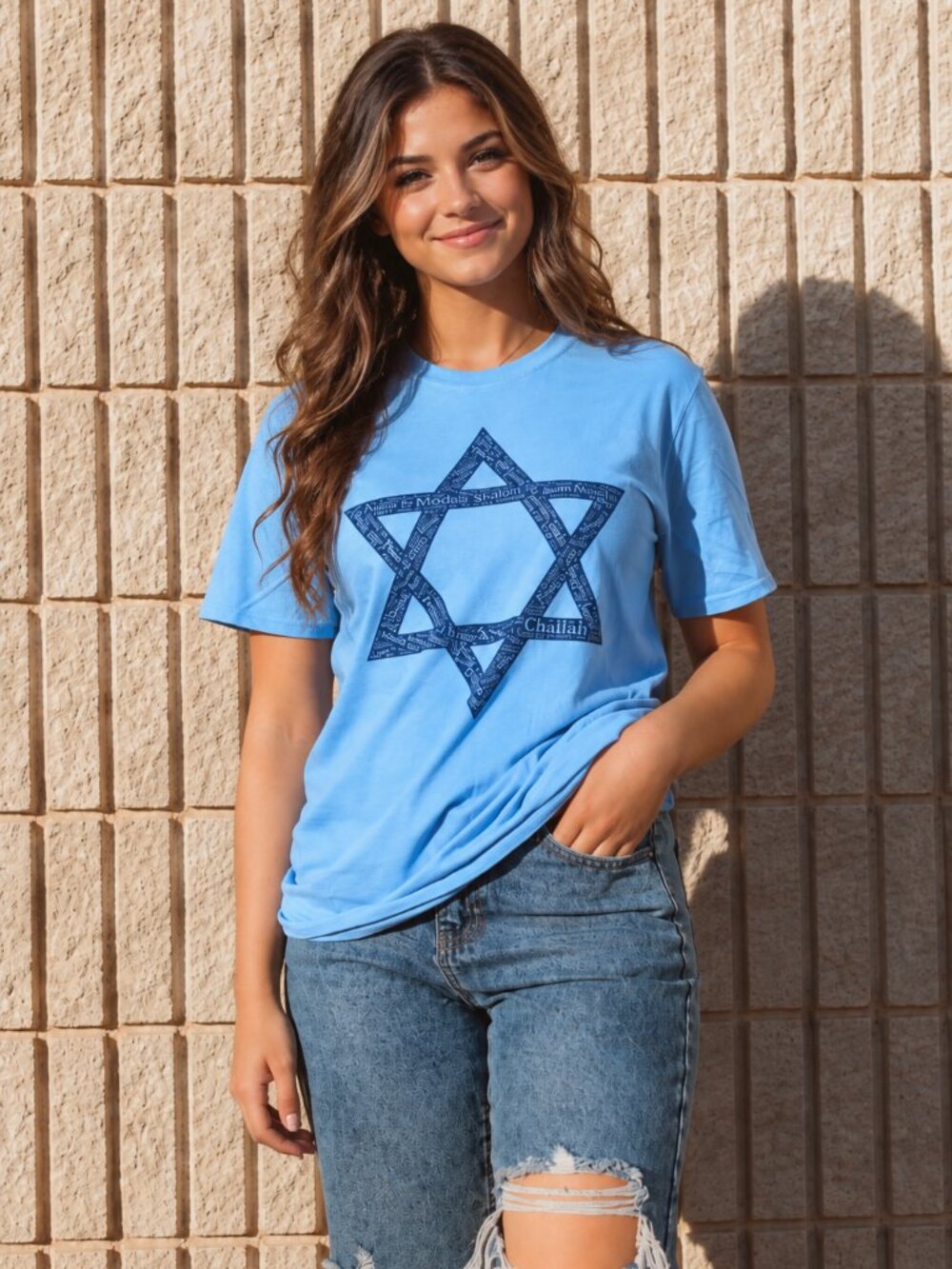 Word Art Star of David Graphic T-Shirt, Unisex S-XL, 100% Cotton